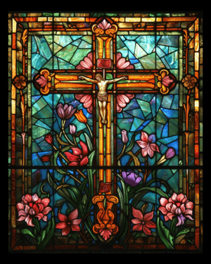 Floral Stained Glass Cristian Cross Art Print