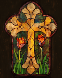 Stained Glass Cross With Lily - Purple Grape Glass Hanging Decor