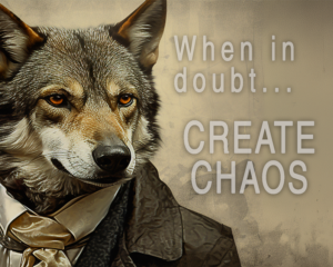 wolf humor when in doubt create chaos art print