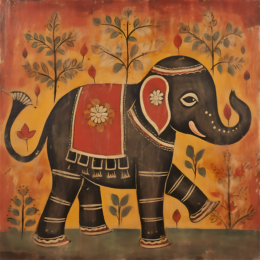 Elephant Majesty - Folk Art Style - Art Print