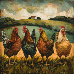 Four Folk Art Chickens Art Print