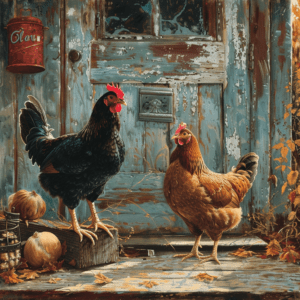 Chickens at the Door Art Print