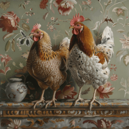 Chickens on the Mantel Art Print