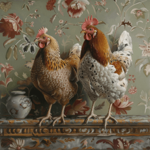 Chickens on the Mantel Art Print