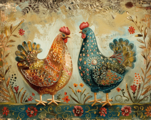 French Aesthetic Chickens Art Print