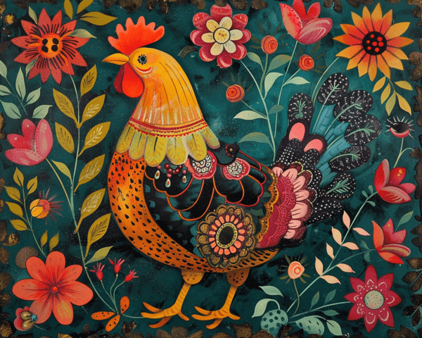 Boho Folk Art Chickens Art Print