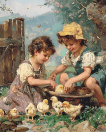 Vintage Young Children with Chicks Art Print