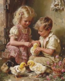 Vintage Children with Chicks Art Print