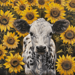 Calf in Sunflower Field Art Print