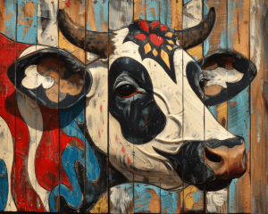 Boho Folk Art Cow Art Print