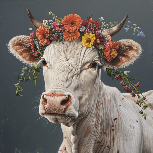 Boho Floral Cow Art Print