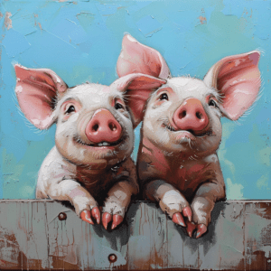 A Pair of Pigs Peering Over the Fence Art Print