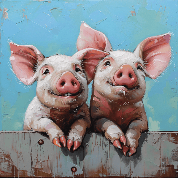 A Pair of Pigs Peering Over the Fence Art Print