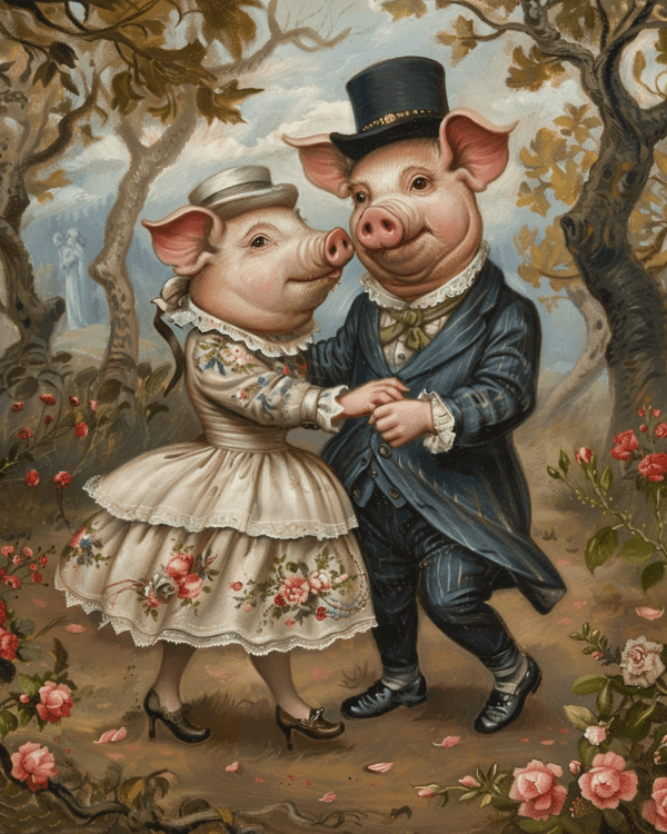 Vintage Dancing Pigs Art Print