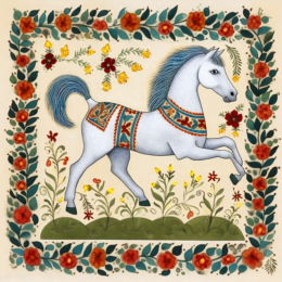 White Stallion - Folk Art Style - Art Print