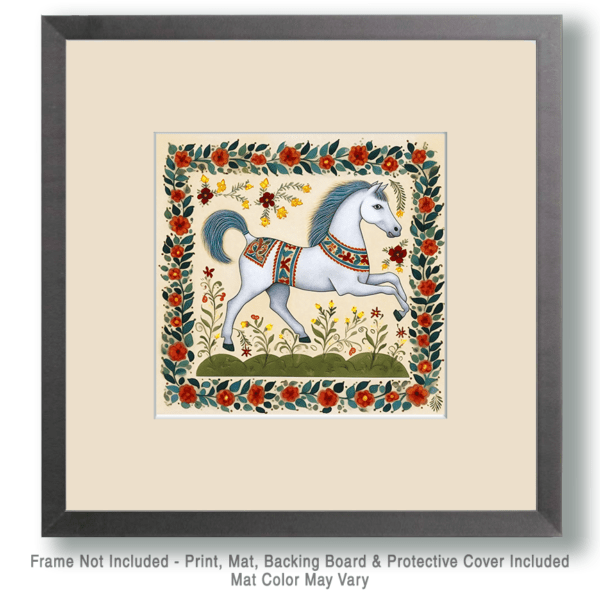 Folk Art Style White Stallion