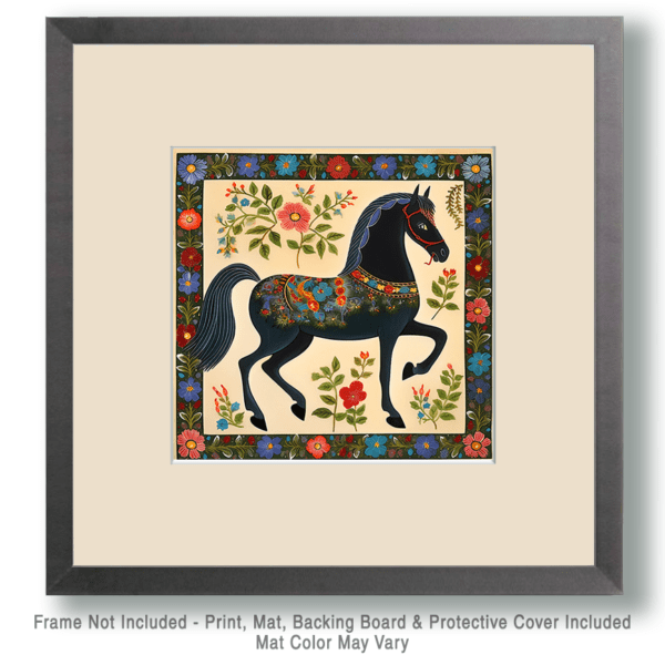 Folk Art Style Midnight Stallion