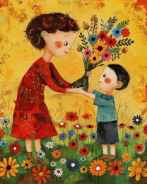 Mom's Blooming Gift - Folk Art Style - Blooms for You, Mommy Art Print