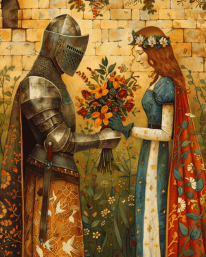 Chivalry Never Fades - Folk Art Style - A Fairytale Bouquet Art Print