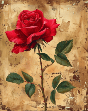 Folk Art Style - Love Blooms Bold - Bright Red Rose Art Print