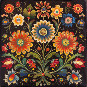 Folk Black Floral Tile Art Print