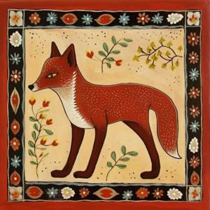 Red Fox - Sly Spirit - Folk Art Style - Art Print