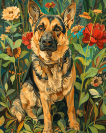 German Shepherd in the Garden Art Print