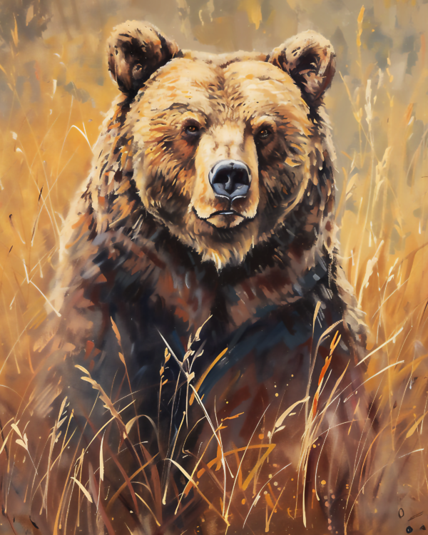 Grizzly Bear in a Field - Mowbi's Wildlife Art Print Collection