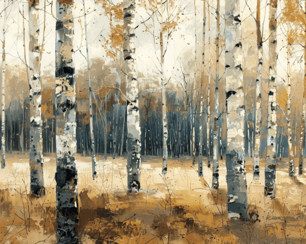 Capture the Magic of Birch Forest in Folk Art Print