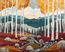 Enchanting Folk Art Birch Forest Print