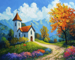 Sunny Church Landscape Art Print