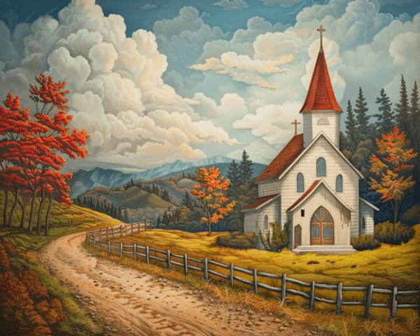 Country Church Landscape Art Print