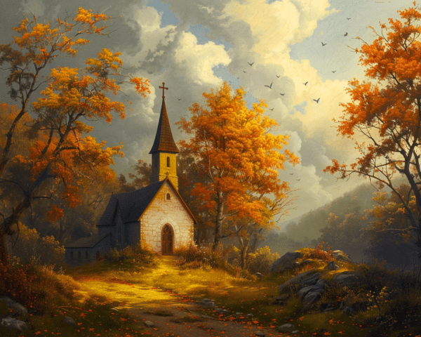 Vintage Church on a Fall Day Art Print