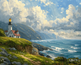 Summer Lighthouse Landscape Art Print