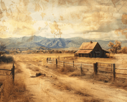 Vintage Western Ranch Landscape Art Print