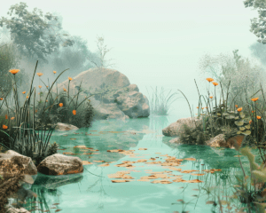 Mesmerizing Turquoise Pond Landscape Art Print