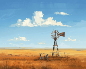 Vintage Windmill Landscape Art Print