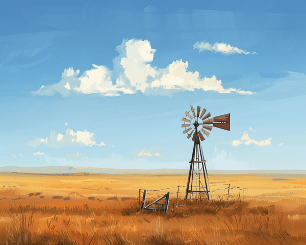 Vintage Windmill Landscape Art Print