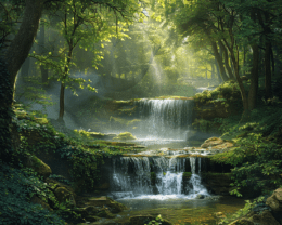 Enchanting Forest Waterfall Art Print