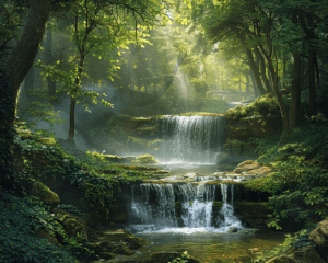 Enchanting Forest Waterfall Art Print