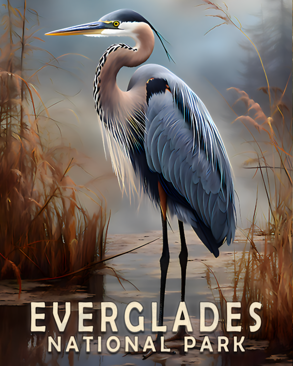 Great Blue Heron Art Print - Mowbi's Everglades National Park