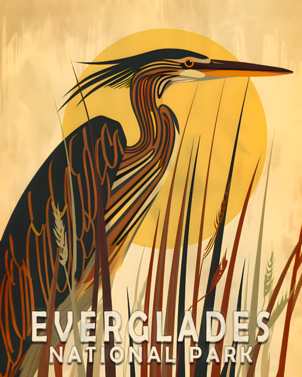 Folk Art Great Blue Heron Art Print - Mowbi's Everglades National Park