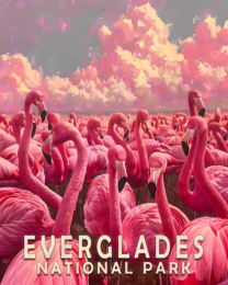 Flock of Pink Flamingos Art Print - Mowbi's Everglades National Park