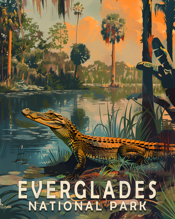 Vintage Everglades Travel Poster Art Print - Mowbi's Everglades National Park