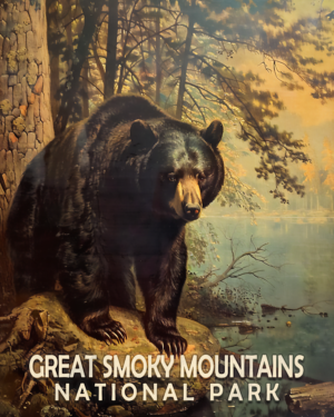 Vintage Style Black Bear - Mowbi's Smoky Mountains Art Print Collection