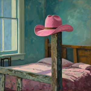 Pink Cowgirl Hat on Bedpost Art Print