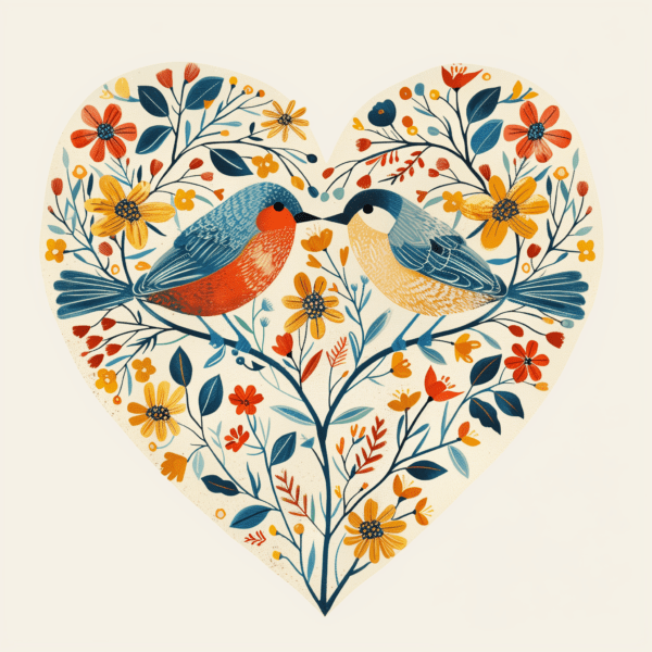 Primitive Autumn Palette Bird Heart Folk 8x8 Art Print