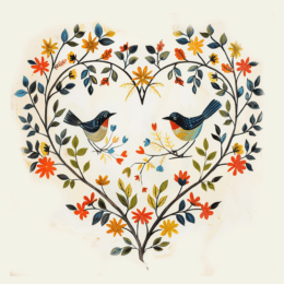 Primitive Bird Heart Folk 8x8 Art Print