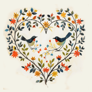 Primitive Bird Heart Folk 8x8 Art Print