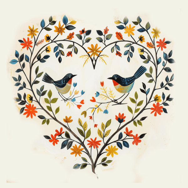 Primitive Bird Heart Folk 8x8 Art Print